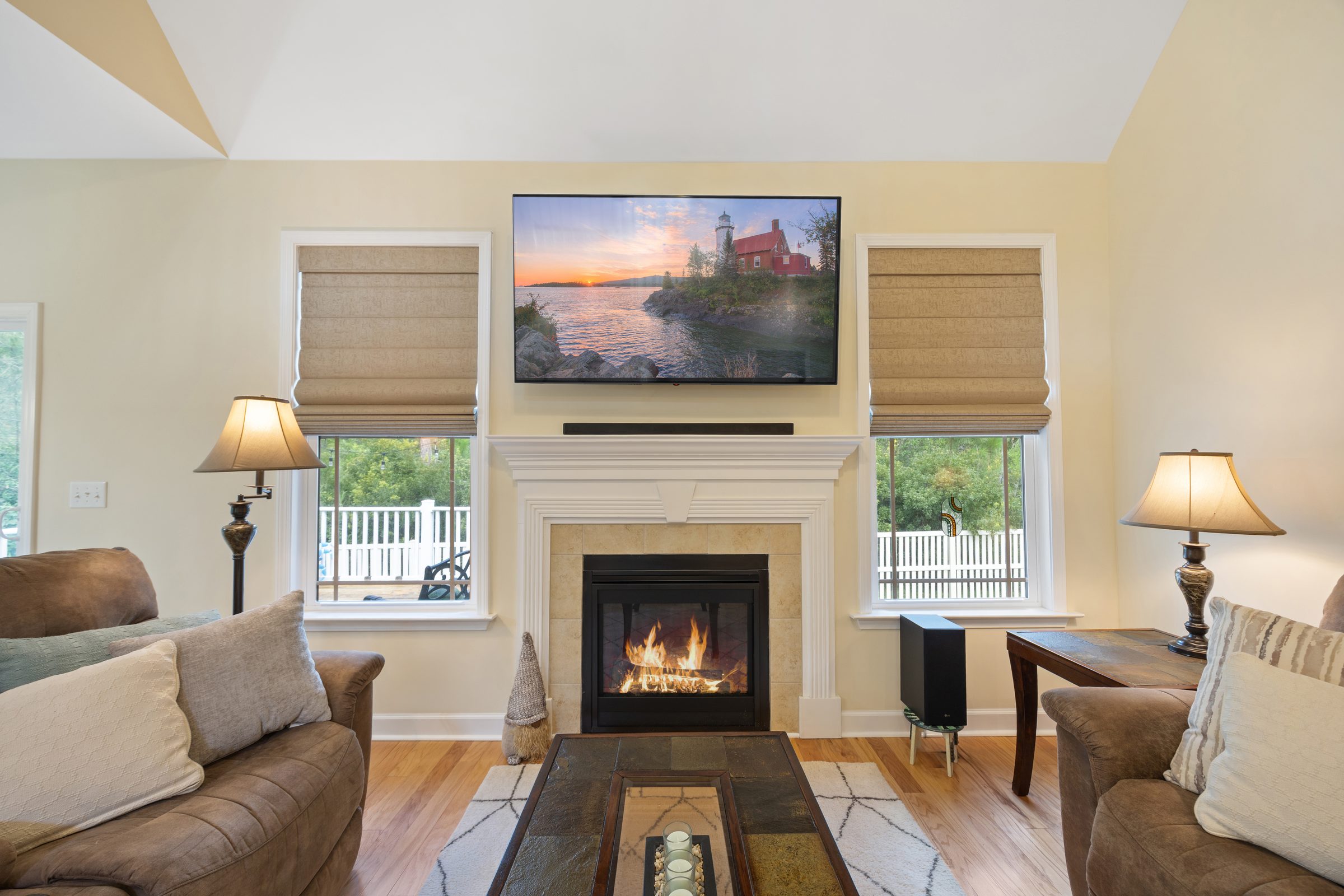 Living room with fireplace