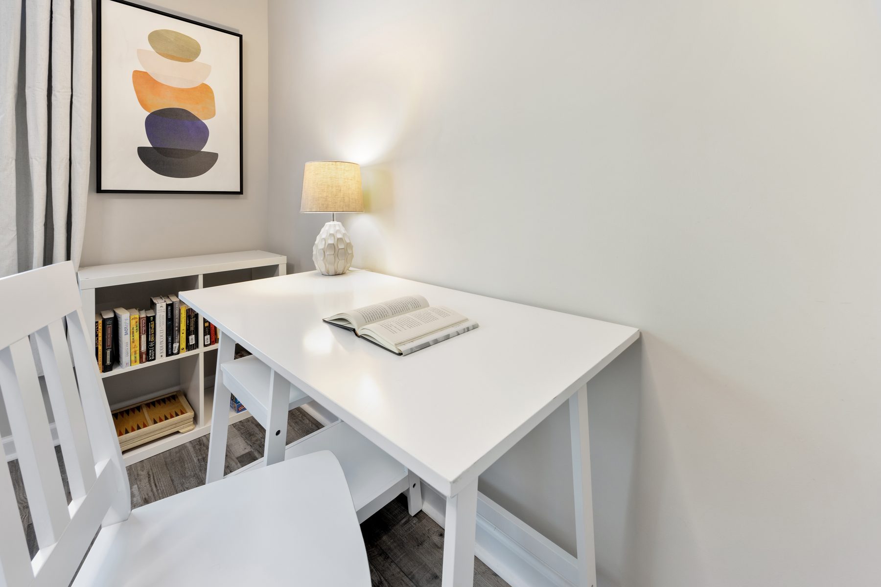 Desk nook with bookshelf